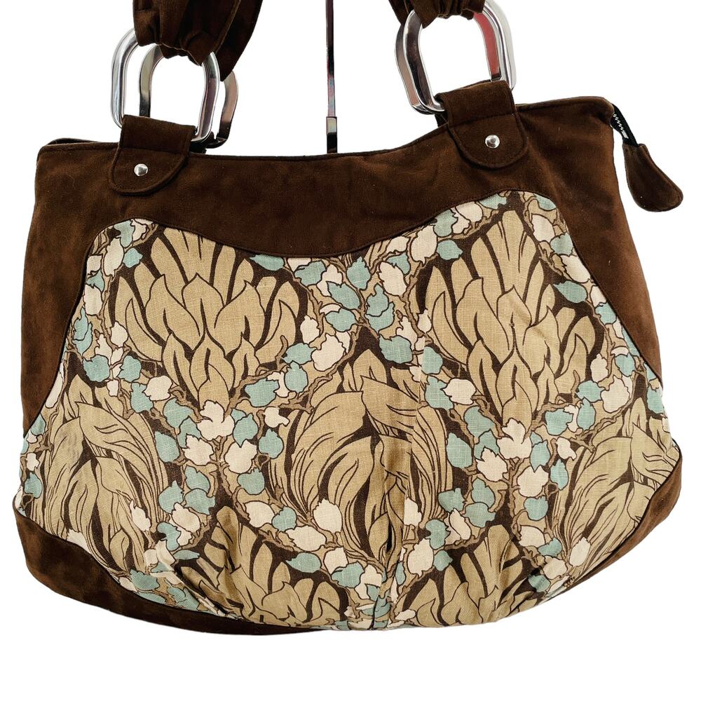 1154 Lill Studio Brown Floral Fabric OOAK Boho Casual Double Handle Bag Satchel